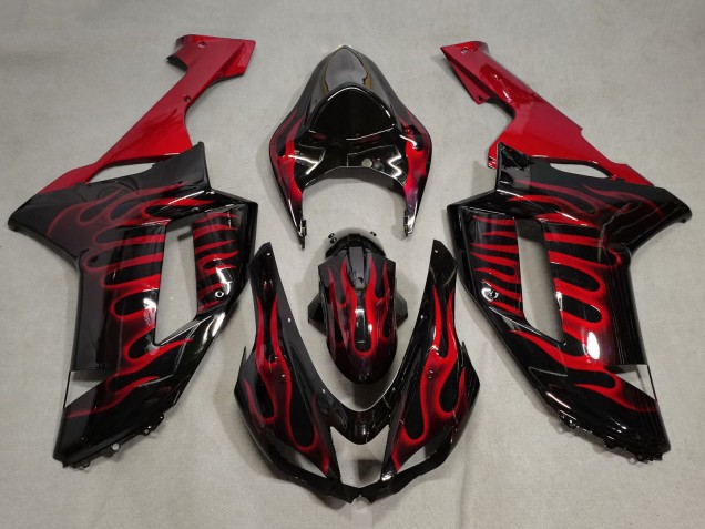 Kawasaki ZX6R Motorrad Verkleidung 2007-2008 - Schwarz Rot Geschmiedet Carbonfaser
