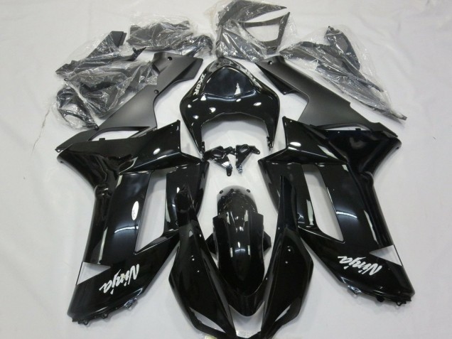 Kawasaki ZX6R Motorrad Verkleidung 2007-2008 - Glanzendes Schwarz Matt Schwarz Weiss Aufkleber
