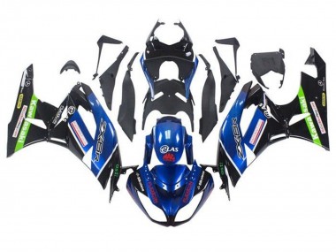 Kawasaki ZX6R Motorrad Verkleidung 2009-2012 - Blau Glanzendes Schwarz Rot Grun
