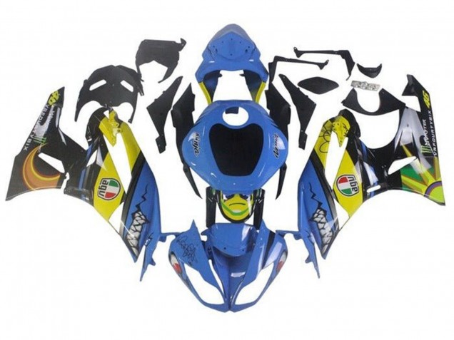 Kawasaki ZX6R Motorrad Verkleidung 2009-2012 - Blau Gelb Hai