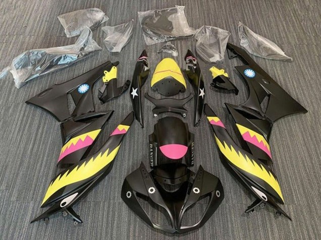 Kawasaki ZX6R Motorrad Verkleidung 2009-2012 - Gelb Rosa Matt Schwarz Hai