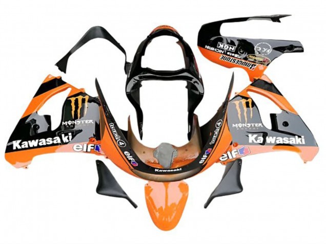 Kawasaki ZX6R Motorrad Verkleidung 2009-2012 - Orange Glanzendes Schwarz Elf Monster