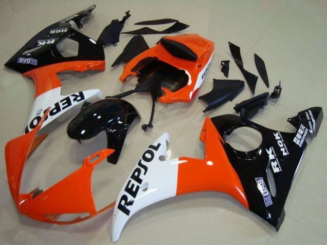 Yamaha YZF R6 Motorrad Verkleidung 2003-2004 - Orange Weiss Glanzendes Schwarz Repsol
