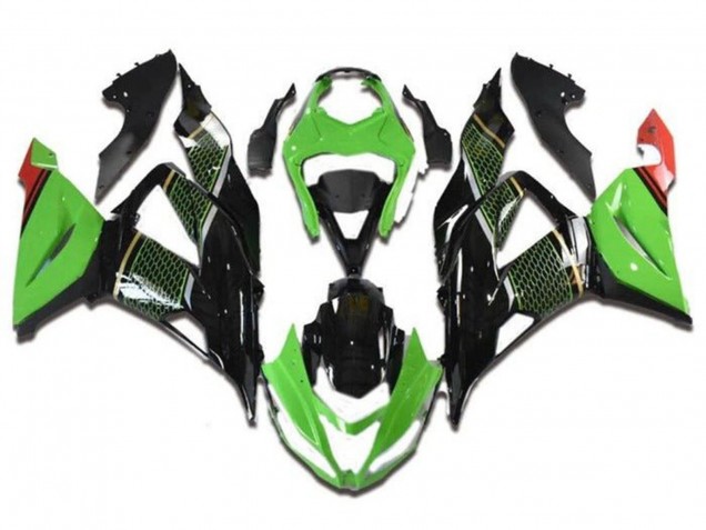 Kawasaki ZX6R Motorrad Verkleidung 2013-2018 - Grun Schwarz Rot Bienenwabe