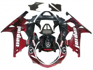 Suzuki GSXR1000 Motorrad Verkleidung 2000-2002 - Glanzendes Schwarz Dunkel Rot Jordan