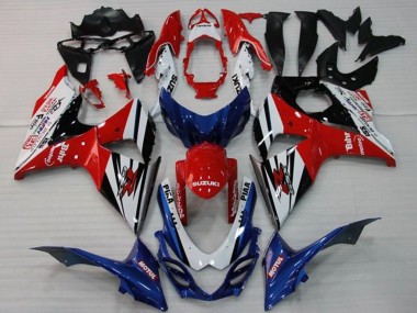 Suzuki GSXR 1000 Motorrad Verkleidung 2009-2016 - Weiss Rot Blau Schwarz Streifen