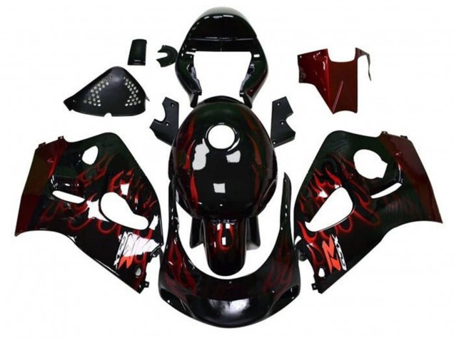 Suzuki GSXR 600 / GSXR 750 Motorrad Verkleidung 1996-2000 - Schwarz Rot Flamme