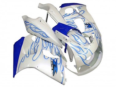 Suzuki GSXR 600 / GSXR 750 Motorrad Verkleidung 1996-2000 - Weiss Blau Flamme
