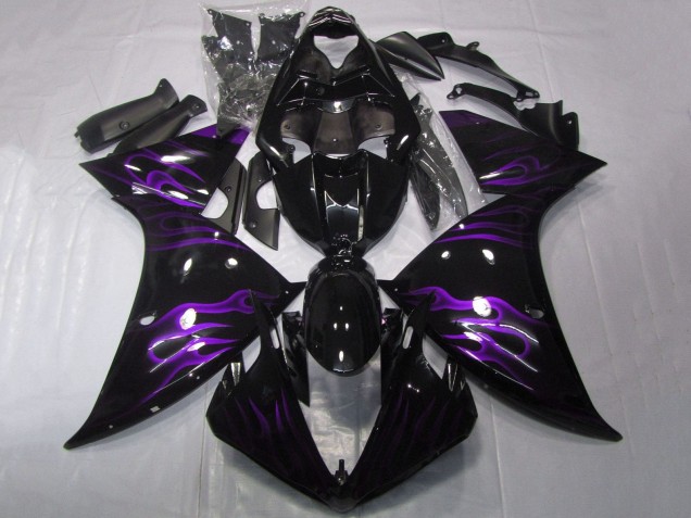Yamaha YZF 1000 R1 Motorrad Verkleidung 2009-2011 - Glanzendes Schwarz Lila Flamme