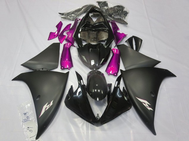 Yamaha YZF 1000 R1 Motorrad Verkleidung 2012-2014 - Glanzendes Schwarz Matt Schwarz Rosa