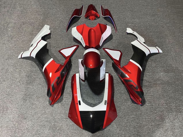 Yamaha YZF 1000 R1 Motorrad Verkleidung 2015-2019 - Weiss Rot Kunst Carbonfaser