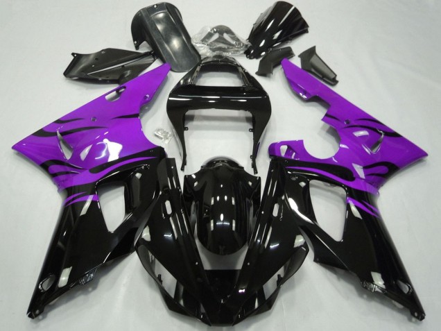 Yamaha YZF 1000 R1 Motorrad Verkleidung 2000-2001 - Lila Glanzendes Schwarz Flamme