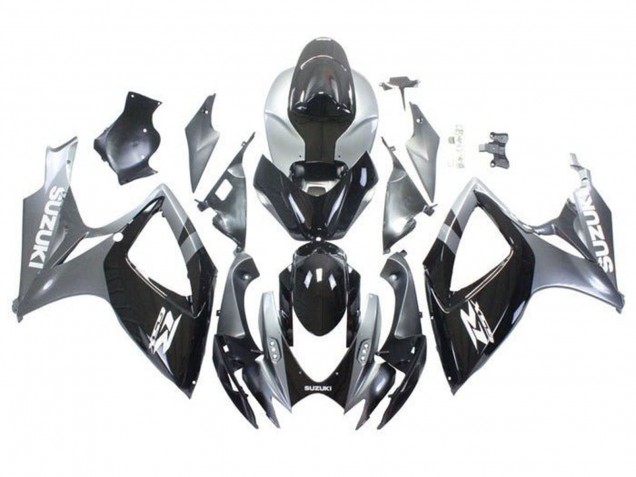 Suzuki GSXR 600 / GSXR 750 Motorrad Verkleidung 2006-2007 - Silber Glanzendes Schwarz Weiss