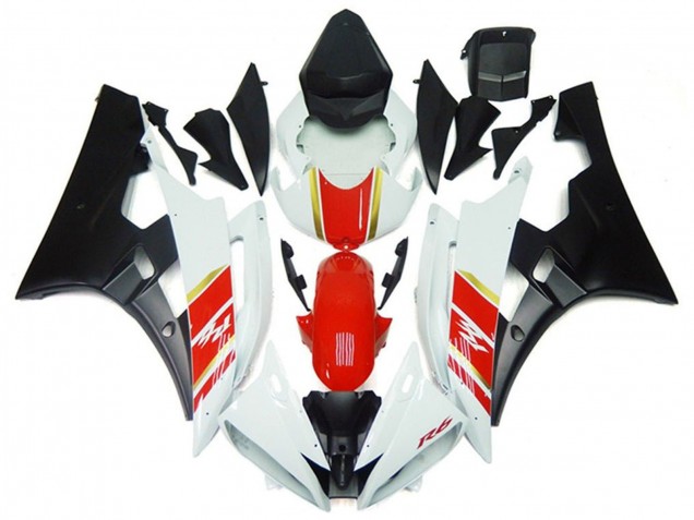 Yamaha YZF R6 Motorrad Verkleidung 2006-2007 - Weiss Rot Gold Matt Schwarz