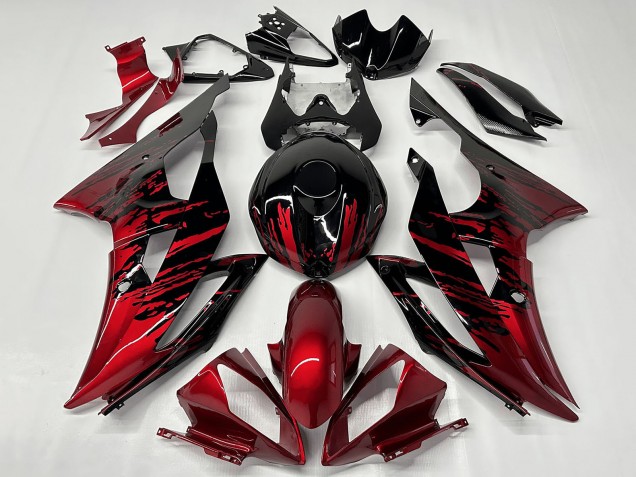 Yamaha YZF R6 Motorrad Verkleidung 2008-2016 - Rot Glanzendes Schwarz Fade