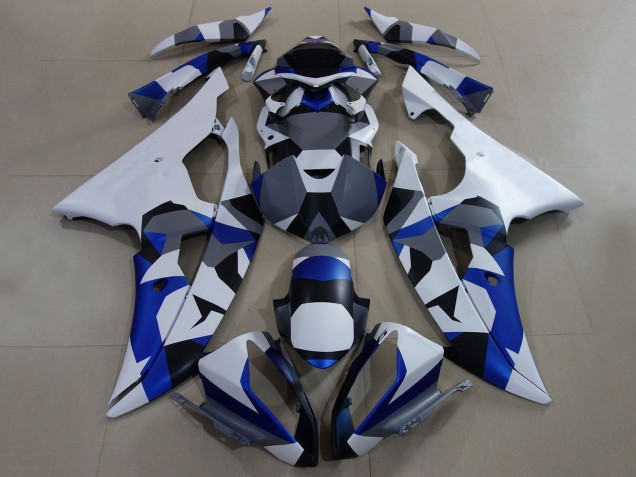 Yamaha YZF R6 Motorrad Verkleidung 2008-2016 - Weiss Blau Grau Camouflage