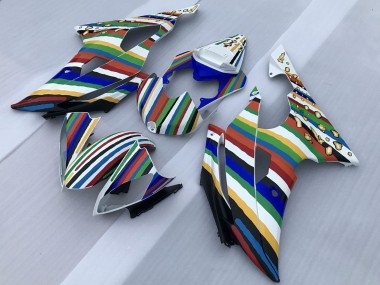 Yamaha YZF R6 Motorrad Verkleidung 2008-2016 - Weiss Blau Grun Gelb Rot Regenbogen Streifen