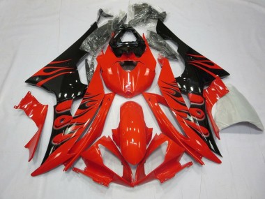 Yamaha YZF R6 Motorrad Verkleidung 2008-2016 - Rot Glanzendes Schwarz Flamme