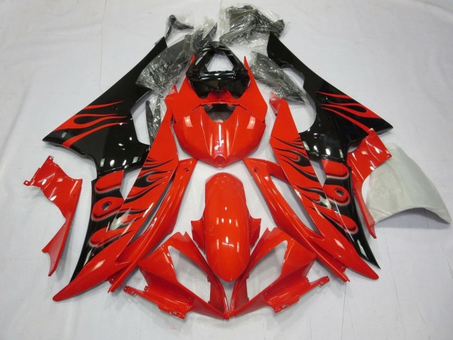 Yamaha YZF R6 Motorrad Verkleidung 2008-2016 - Rot Glanzendes Schwarz Flamme