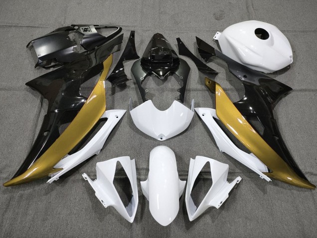 Yamaha YZF R6 Motorrad Verkleidung 2008-2016 - Weiss Gold Glanzendes Schwarz