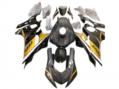 Yamaha YZF R6 Motorrad Verkleidung 2017-2023 - Gold Weiss Schwarz Kunst Carbonfaser