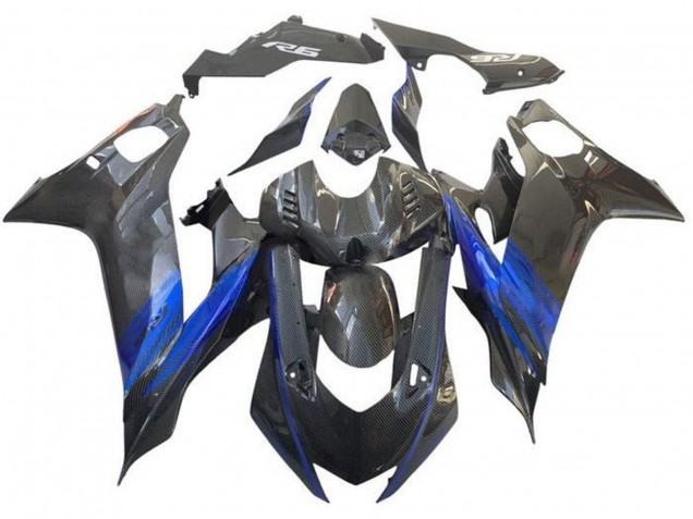 Yamaha YZF R6 Motorrad Verkleidung 2017-2023 - Blau Schwarz Kunst Carbonfaser