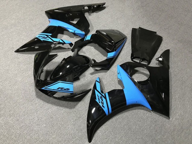 Yamaha YZF R6 Motorrad Verkleidung 2005 - Glanzendes Schwarz Hellblau