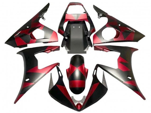 Yamaha YZF R6 Motorrad Verkleidung 2003-2004 - Rot Matt Schwarz Geometric