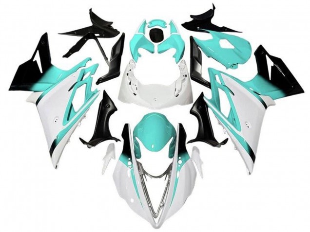 Triumph Daytona 675 Triple Motorrad Verkleidung 2013-2016 - Weiss Turkis Blau Glanzendes Schwarz
