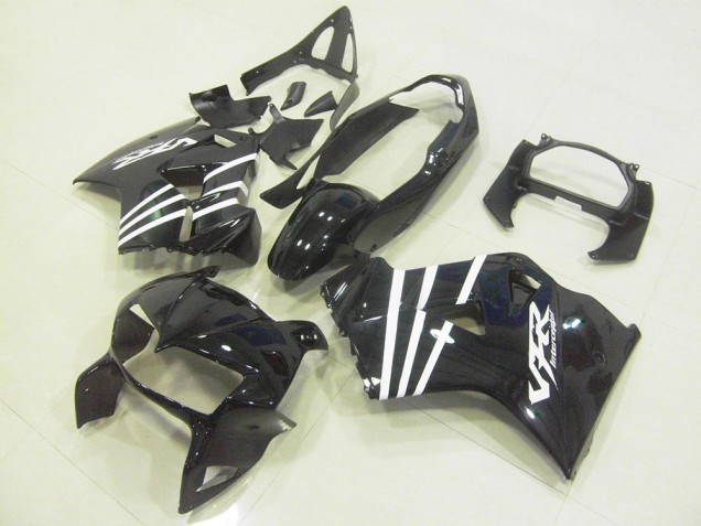 Honda VFR 800 Motorrad Verkleidung 1998-2001 - Glanzendes Schwarz Weiss Streifen