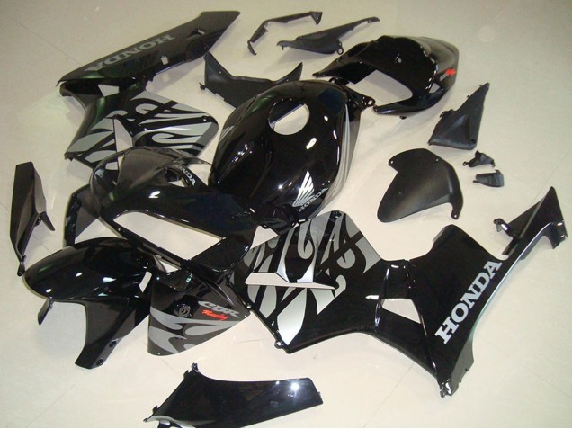 Honda CBR600RR Motorrad Verkleidung 2005-2006 - Glanzendes Schwarz Silber mit Flamme
