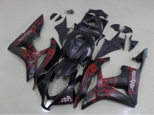 Honda CBR600RR Motorrad Verkleidung 2007-2008 - Matt Schwarz Rot Schadel