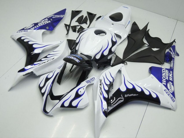 Honda CBR600RR Motorrad Verkleidung 2007-2008 - Weiss Blau Glanzendes Schwarz Flamme