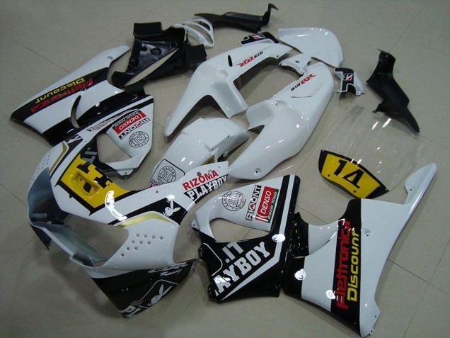 Honda CBR900RR 919 Motorrad Verkleidung 1998-1999 - Weiss Gelb Glanzendes Schwarz Playboy 14