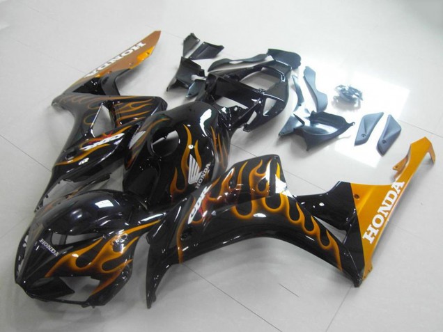 Honda CBR1000RR Motorrad Verkleidung 2006-2007 - Glanzendes Schwarz Gold Flamme