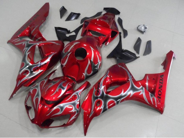 Honda CBR1000RR Motorrad Verkleidung 2006-2007 - Rot Schwarz Silber Flamme