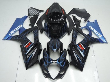 Suzuki GSXR 1000 Motorrad Verkleidung Kit 2007-2008 - Glanzendes Schwarz Blau Flamme