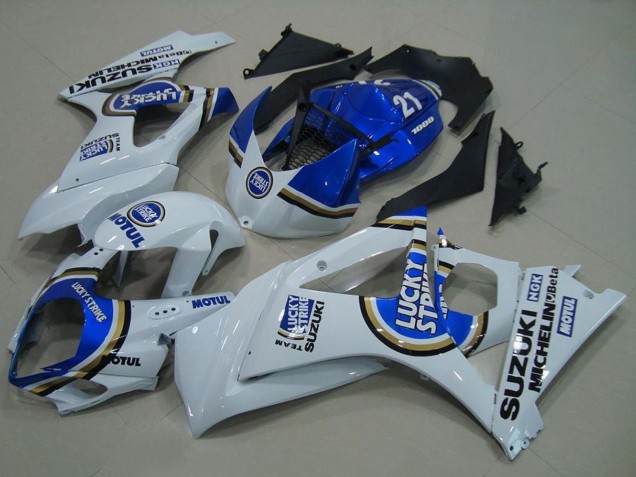Suzuki GSXR 1000 Motorrad Verkleidung 2007-2008 - Weiss Blau Lucky Strike