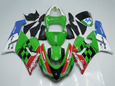 Kawasaki ZX6R Motorrad Verkleidung 2005-2006 - Weiss Grun Rot Blau Schwarz Motocard