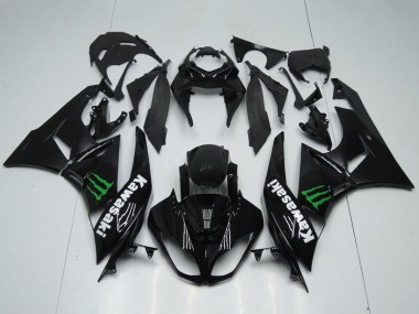 Kawasaki ZX6R Motorrad Verkleidung 2009-2012 - Glanzendes Schwarz Grun Monster