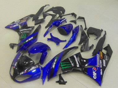Kawasaki ZX6R Motorrad Verkleidung 2009-2012 - Blau Glanzendes Schwarz Grun Elf Monster Bridgestone