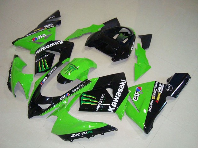 Kawasaki ZX10R Motorrad Verkleidung 2004-2005 - Grun Schwarz Monster Elf
