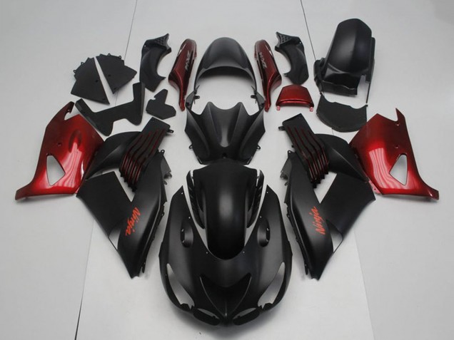 Kawasaki ZX14R ZZR1400 Motorrad Verkleidung 2006-2011 - Matt Schwarz Rot Ninja