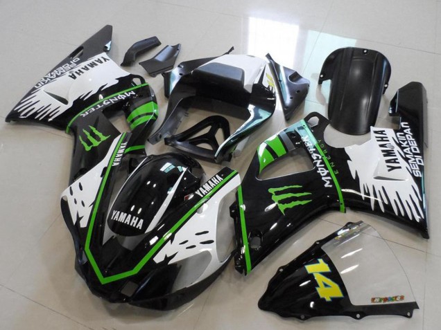 Yamaha YZF R1 Motorrad Verkleidung 2000-2001 - Glanzendes Schwarz Weiss Grun Monster