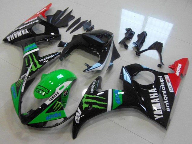 Yamaha YZF R6 Motorrad Verkleidung 2003-2004 - Glanzendes Schwarz Rot Grun Monster Motul