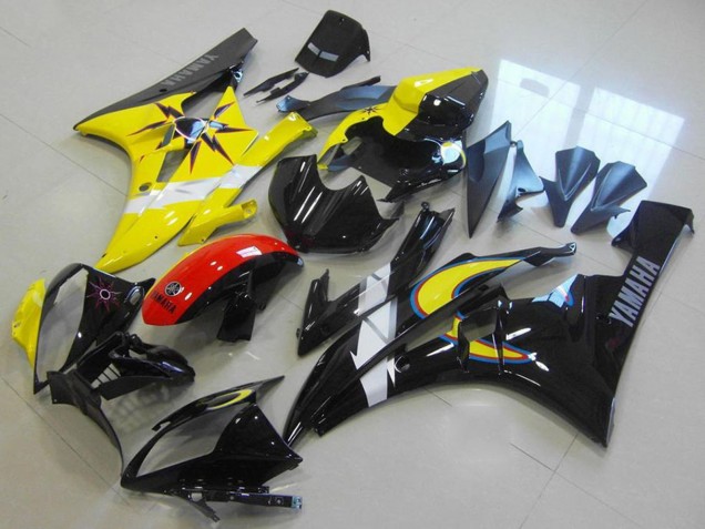 Yamaha YZF R6 Motorrad Verkleidung 2006-2007 - Gelb Weiss Rot Glanzendes Schwarz