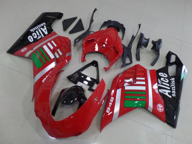 Ducati 848 Motorrad Verkleidung 2007-2014 - Rot Silber Grun Glanzendes Schwarz Alice Sundisk