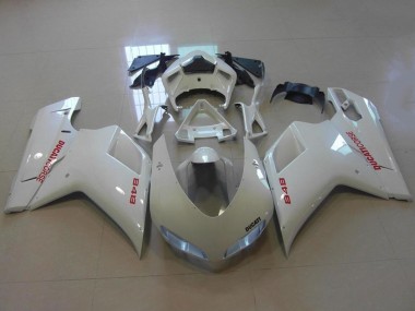 Ducati 848 Motorrad Verkleidung 2007-2014 - Glanzendes Weiss Rot Aufkleber