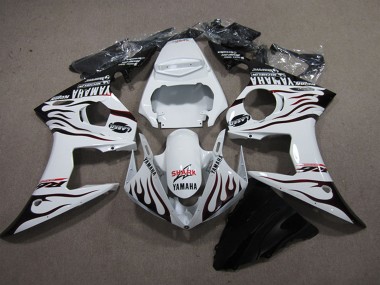 Yamaha YZF R6 Motorrad Verkleidung 2003-2004 - Weiss Glanzendes Schwarz Flamme Hai