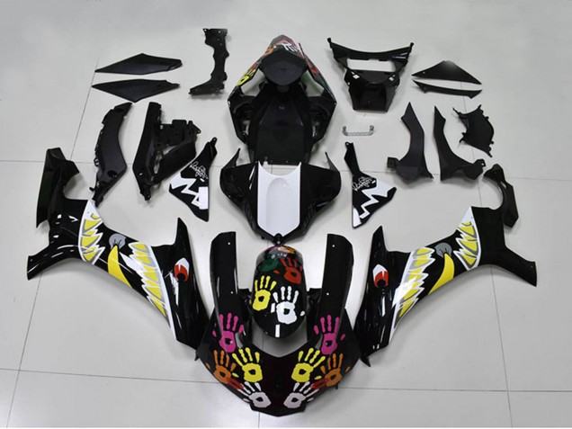 Yamaha YZF R1 Motorrad Verkleidung 2015-2019 - Schwarz Weiss Gelb Rosa Hai